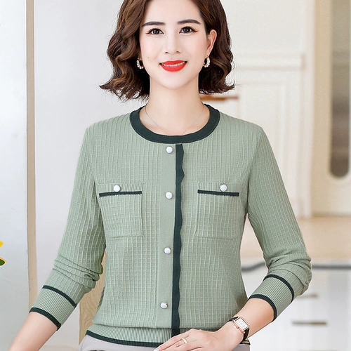 Осенний лонгслив для матери, трикотажный свитер для пожилых людей, приятный телу комплект, для среднего возраста, в западном стиле