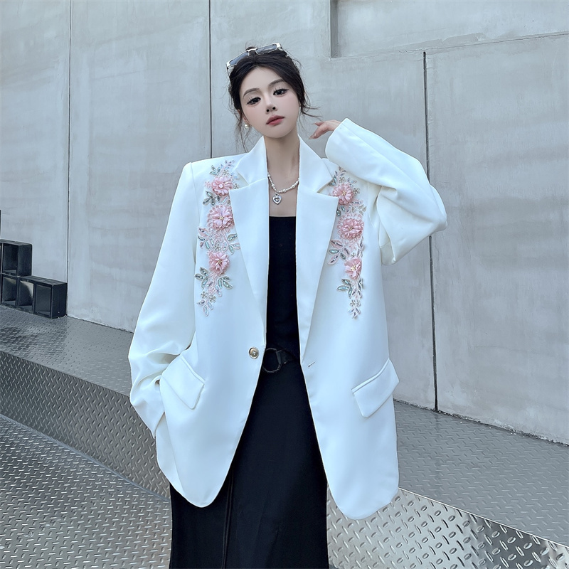 Designer Sequin Embroidered Blazer for Women, Spring and Autumn, High-End Luxury, Custom-Made, Elegant, Loose-Fitting Casual Suit Jacket