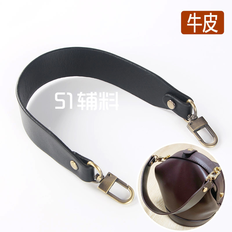 51 Accessories Bucket cow leather handbag Handbag Strap Widening Decompression Genuine Leather Short Hand Carrying Single Shoulder Opening Gold Bag Accessories