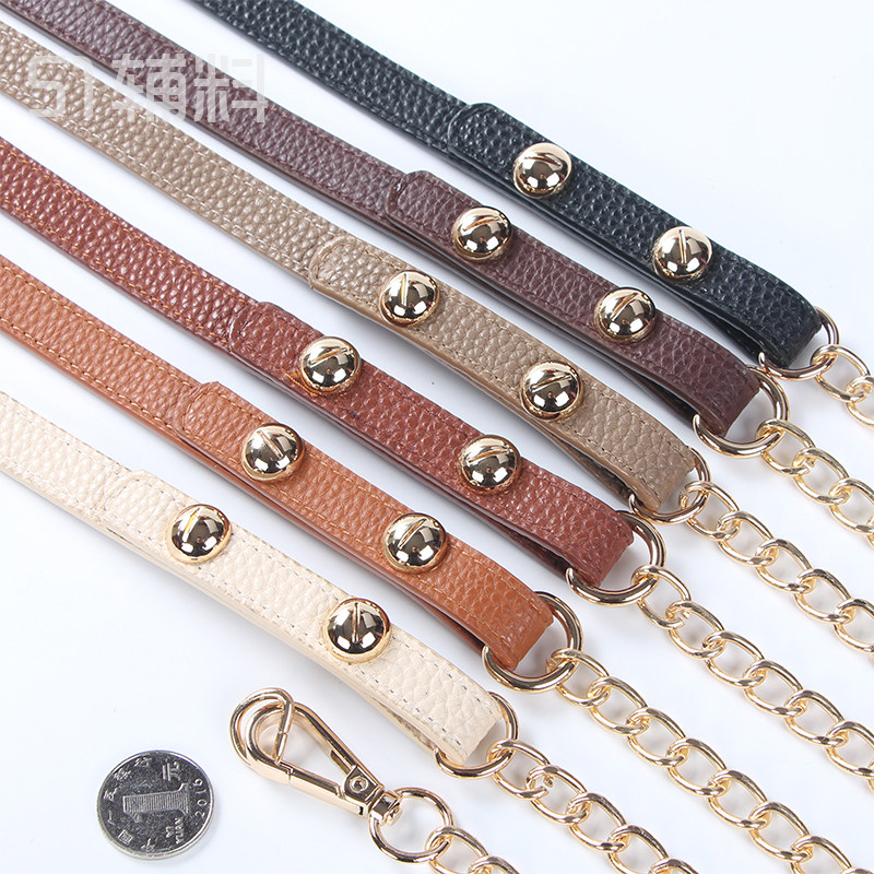 Screw round buckle rivet bag belt chain single shoulder strap carrying with lychee vein handmade cloth art DIY accessories 51 accessories