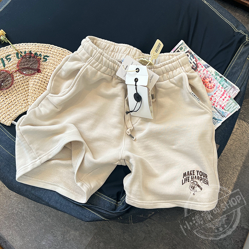 Coffee Dyeing Process·Paper Bag Brand Ms.Cissie Cartoon Print Pure Cotton Twill Versatile Shorts with Drawstring