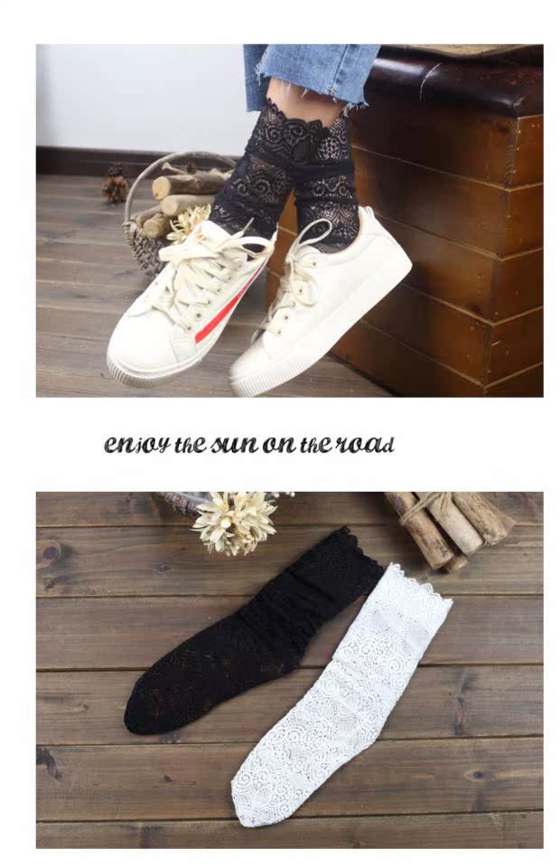 Thời trang Hàn Quốc mùa xuân và mùa hè mỏng vớ của phụ nữ trong ống ren rỗng Nhật cổ vớ vớ vớ ren - Vớ sợi tre tất bàn