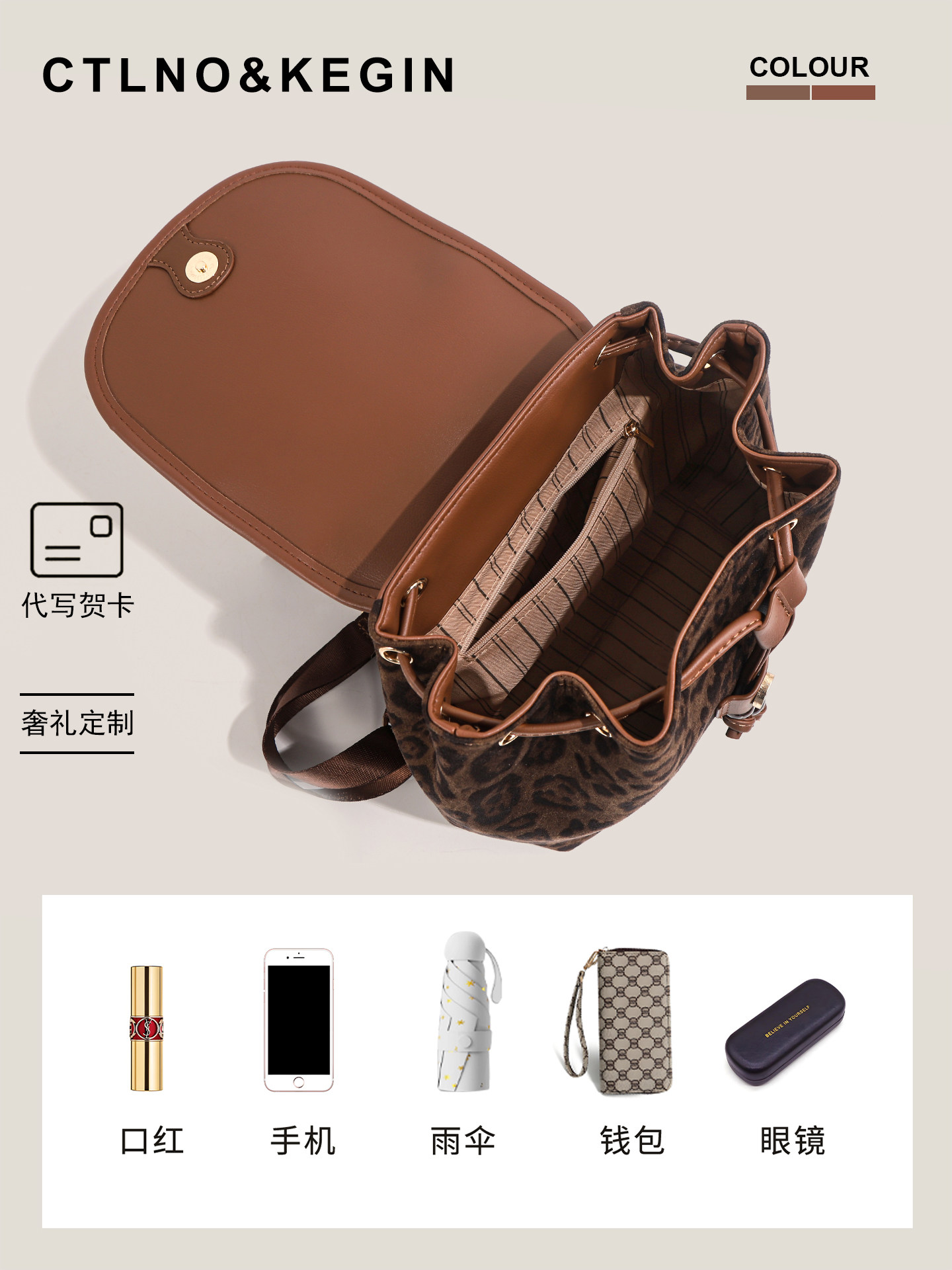 Ctlnokegin Original Niche Design Leopard Print Backpack for Women, New Autumn and Winter Commuter Backpack, School Bag