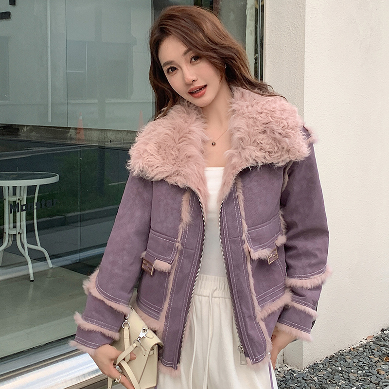 2024 New Angora Real Rabbit Fur Lining Integrated Fur Coat Women's Short Lamb Wool Fur Collar Top 2024 New Angora Real Rabbit Fur Lining Integrated Fur Coat Women's Short Lamb Wool Fur Collar Top
