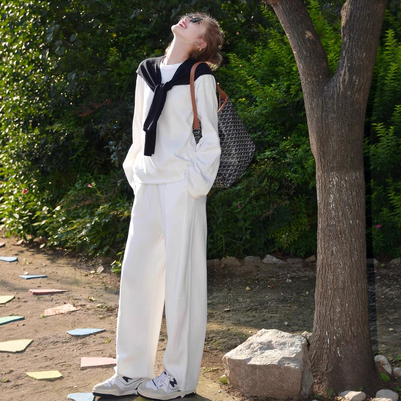 Korean Style Sportswear Set for Women, Spring and Autumn, Loose, Fashionable, Stylish, Pure Cotton Sweatshirt and Long Pants, Casual Two-Piece Set, Running Trend