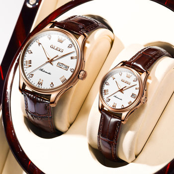 Swiss Genuine Trendy Longines Couple Watches, a Pair of Fully Automatic Mechanical Watches, Business Waterproof Leather Watches for Men and Women