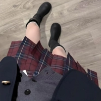 花千猪 [原创 暮染格裙 jk制服校供感百褶裙红格百搭jk裙]