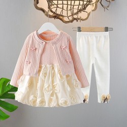 Girls Autumn Two-Piece Dress 2025 New Baby 0-4 Years Old 3 Fashionable Princess Dress