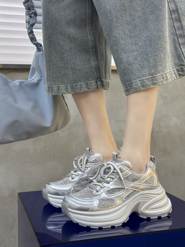 Colorful Diamond-Encrusted Fashionable Dad Shoes, New Comfortable Breathable Mesh Sports Casual Shoes, Thick-Soled Height-Increasing Women's Casual Shoes