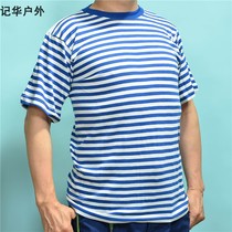Blue and white striped sea soul shirt original half-sleeved t-shirt pure cotton seamless loose straight unisex retro round neck short sleeves