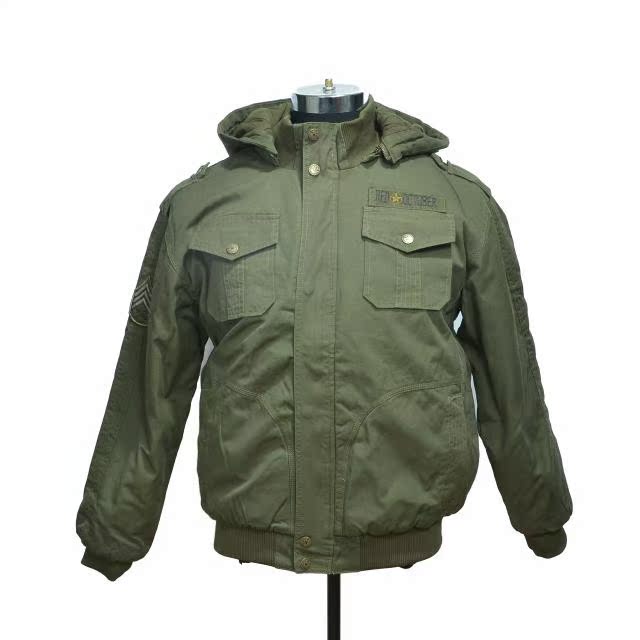 Outdoor Army Green Winter Warm Cotton Jacket Cotton Hat Removable