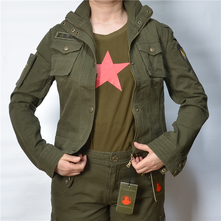 Outdoor Warfare God Upright Collar Pure Cotton Canvas Fall Army Green Short jacket Women's cashew sweatshirt with long sleeves jacket