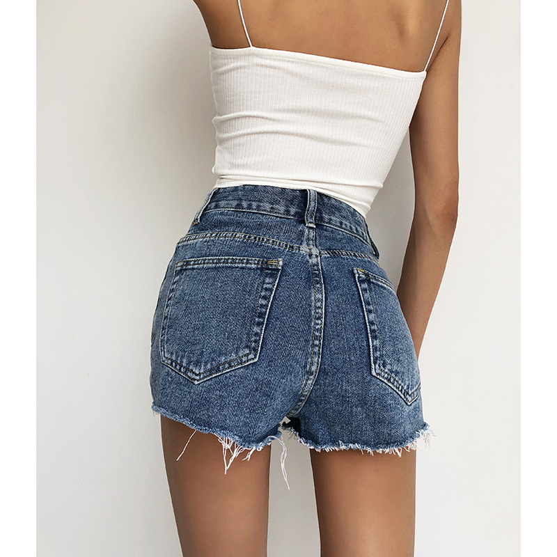 Summer Hyuna ins European and American Style Sexy Tight Ultra-Short Denim Shorts Slim Fit A-Line Frayed Light-Colored Hot Pants for Women