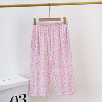 Pajama pants womens pure cotton plus fat spring and summer thin middle-aged and elderly cropped pants loose air-conditioned pants can be worn outside mothers home pants
