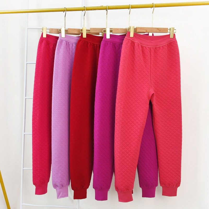 Middle aged woman warm pants High waist loose elastic gattening to enlarge pure cotton three-layer clip cotton mum Ben life cotton pants