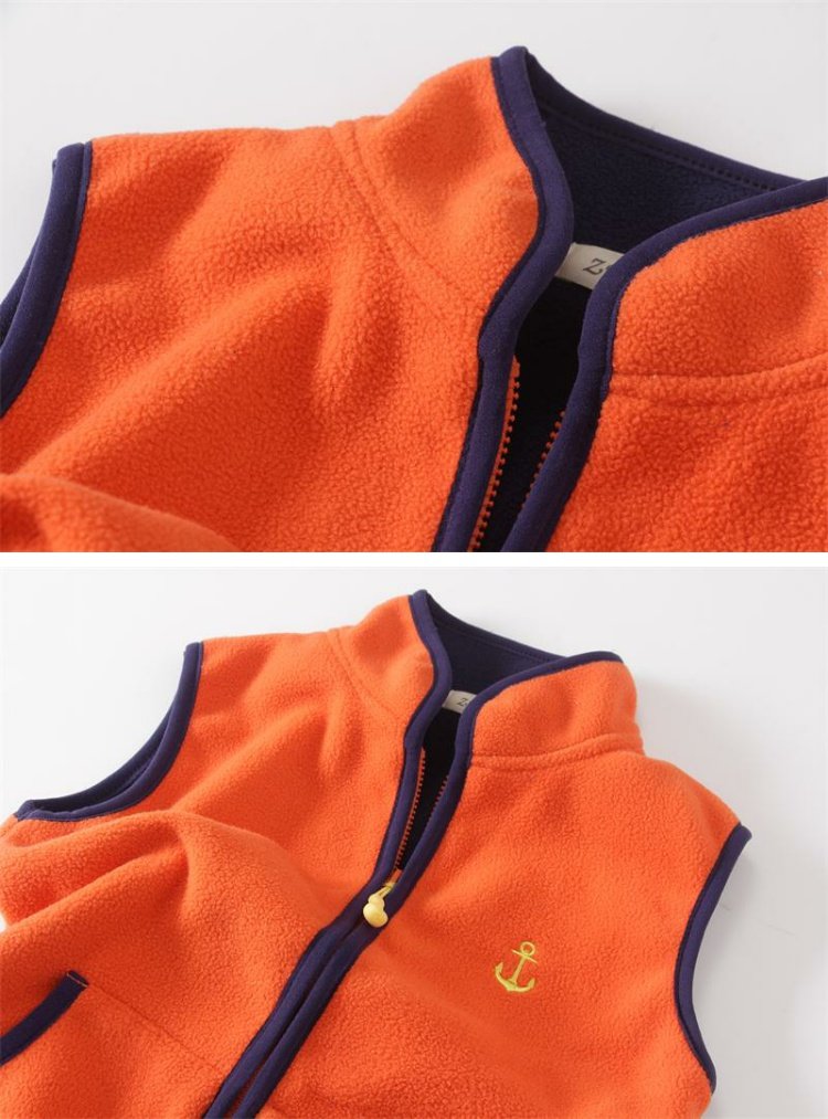 Trẻ em mỏng phần lông cừu dây kéo vest bé trai và cô gái mùa xuân và mùa thu mặc vest giản dị nhẹ đứng cổ áo ấm áo khoác bé gái