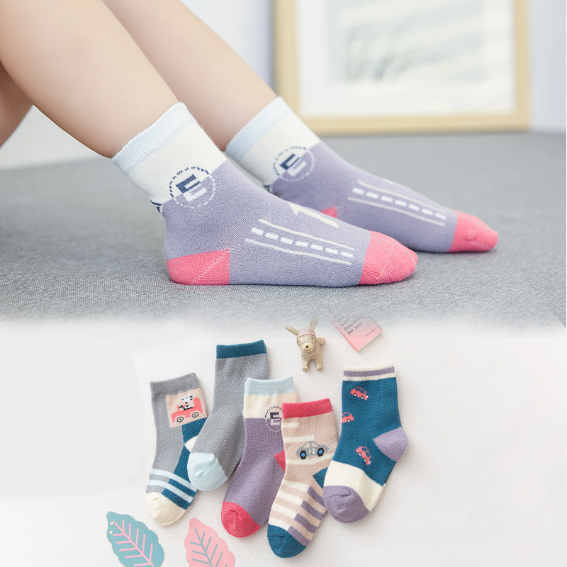 5 đôi vớ trẻ em cotton mùa xuân và mùa thu và mùa đông Tất nam và nữ vớ 1-3-5-7-9-12-15 tuổi tất thú cho bé