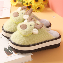 21 Autumn Winter Crystal Lili High Heel Cotton Slippers Women Indoor Non-slip Foam Bottom Baotou Warm Thick Bottom Slippers Cute Cartoon