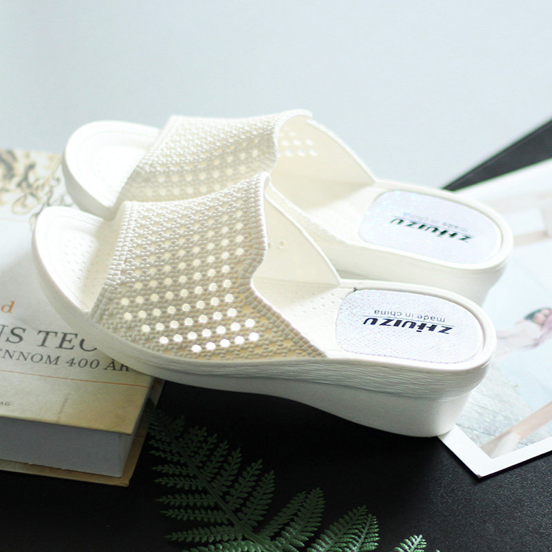 High heel cool slippers summer ladies anti-slip summer indoor, tasteless PVC chemical fiber plastic lined with soft bottom bath thick bottom