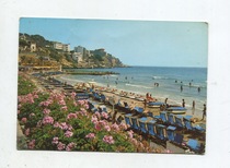 1971 Old postcard sent from Spain Palma Beach Majorca picture and Franco stamp