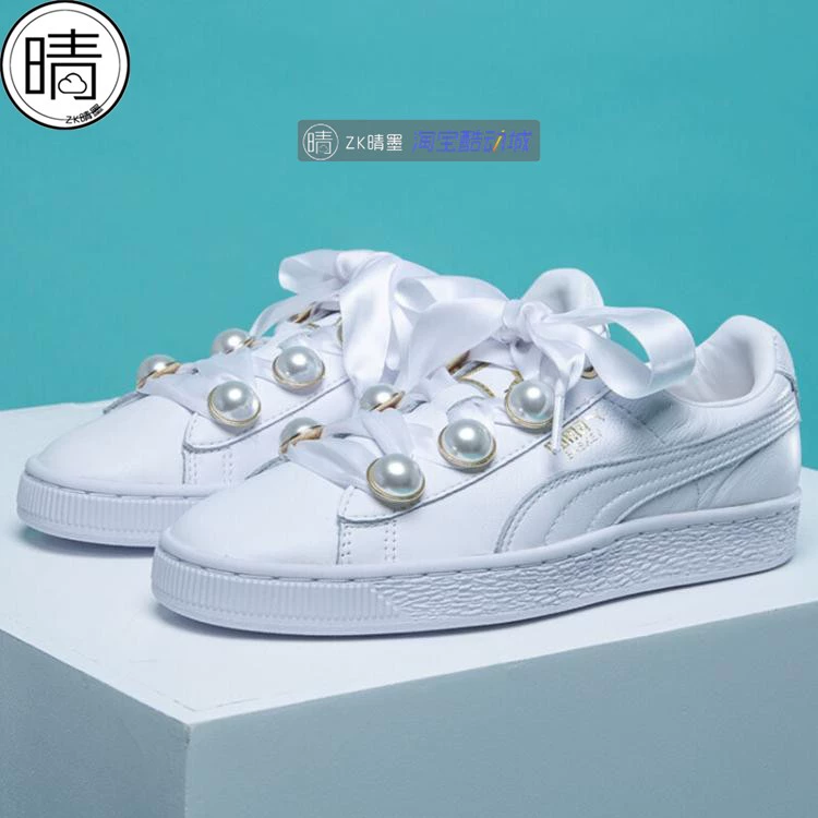 Puma Suede Basket Bling Pearl Giày thông thường Bow Sneakers 366732-01 - Dép / giày thường