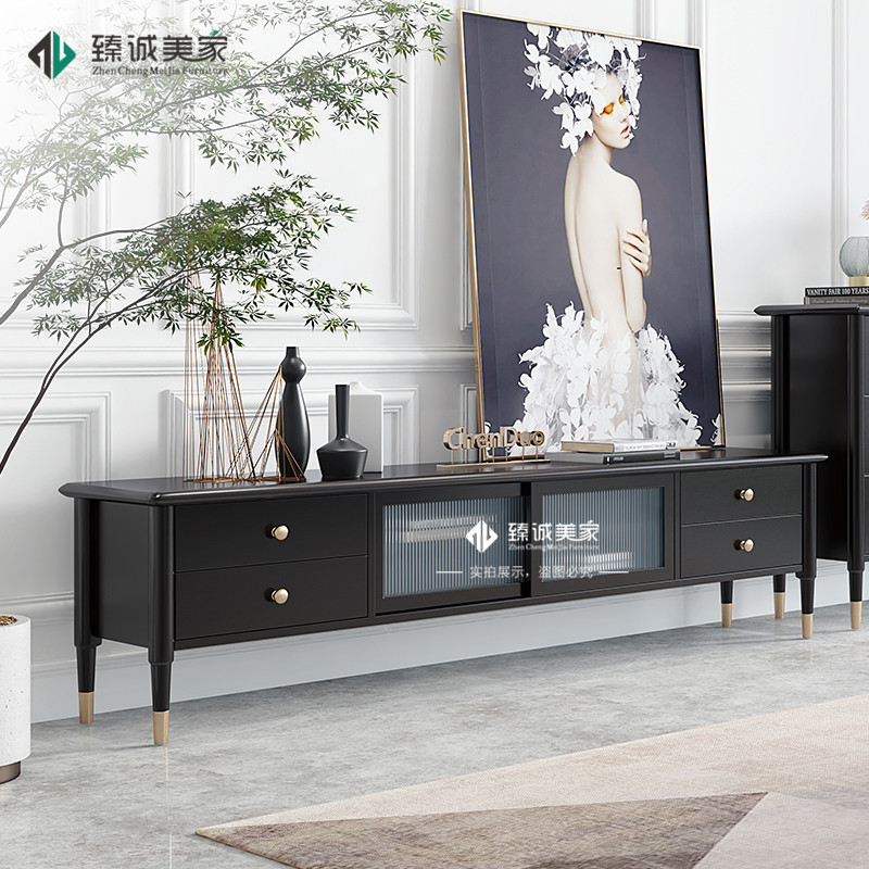 Zhencheng Meijia customized modern simple Changhong glass TV cabinet Mu Nordic craftsman light luxury solid wood coffee table combination