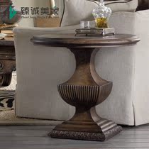 American country solid wood round side a few European antique old old table lamp table French living room small coffee table sofa corner