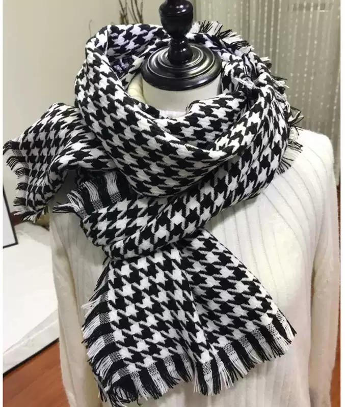 Thời trang khăn kẻ sọc Anh Nữ mùa đông linh hoạt houndstooth khăn dài Chia đôi ấm áp khăn choàng lớn