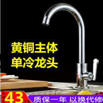 Full copper body single cold water kitchen faucet Household pull-out wash basin Stainless steel single cold wash basin sink basin