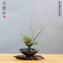 Creative Chinese Zen black ceramic flowerpot free Sword Mountain Flower arrangement living room coffee table ornaments flower plate