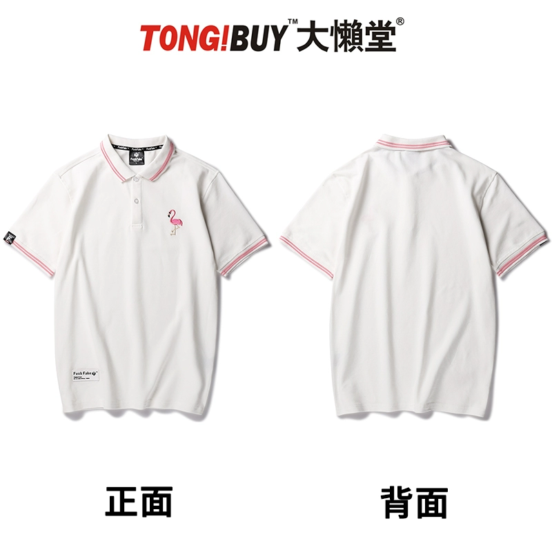 Ins triều nhãn hiệu POLO áo sơ mi nam tay ngắn áo thun rộng nửa tay áo ve áo đồng quê thủy triều thêu flamingo nam Paul