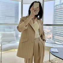 Rest independent design early spring new product] worsted wool milk curry striped suit suit suit pants two-piece set