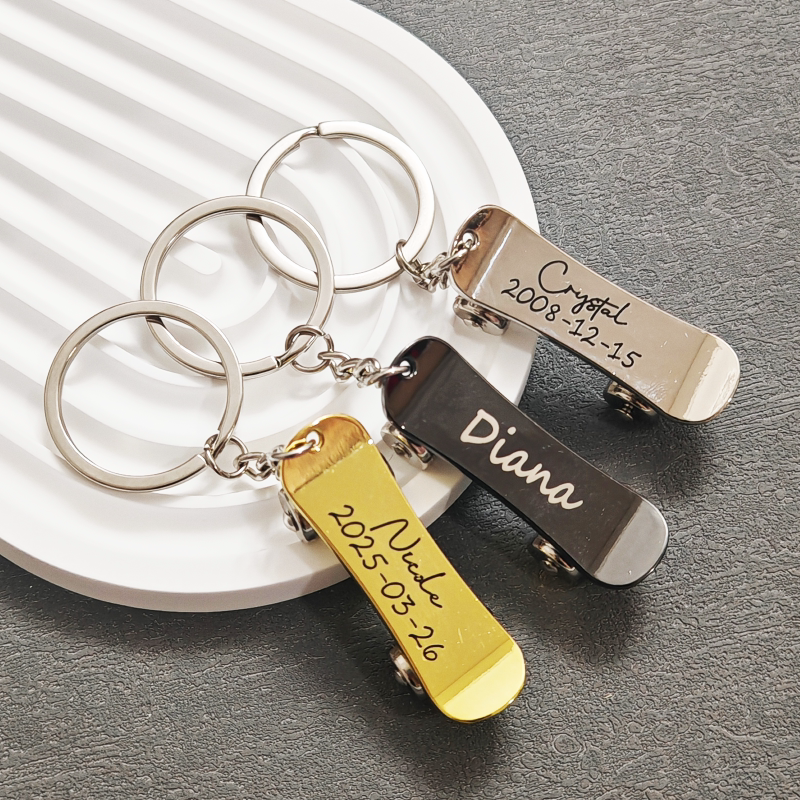 Engraved Name Skateboard Car Keychain Pendant Original Metal Personalized Engraving Key Ring Student Birthday Gift