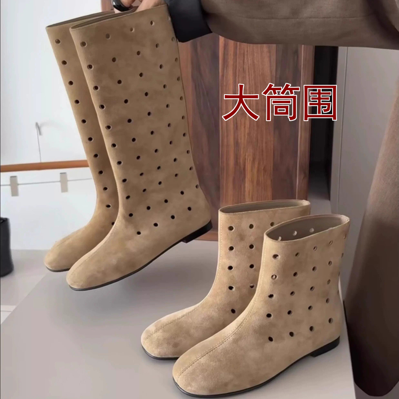 Very Stylish Wide-Leg Long Boots for Plus-Size Women with Thick Legs, Wide-Leg Boots, Summer Hollow Breathable Perforated Boots, Thin Style Very Stylish Wide-Leg Long Boots for Plus-Size Women with Thick Legs, Wide-Leg Boots, Summer Hollow Breathable Perforated Boots, Thin Style