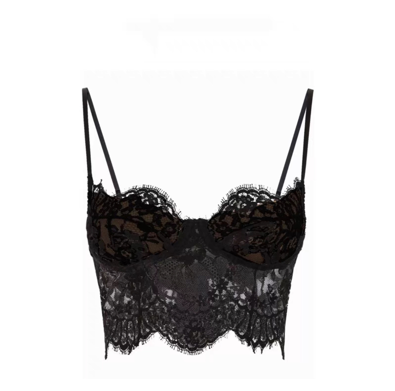 2026 Spring Collection D Brand Runway Style Lace Camisole Strapless Light Luxury Wireless Outerwear Innerwear Black Bra Top