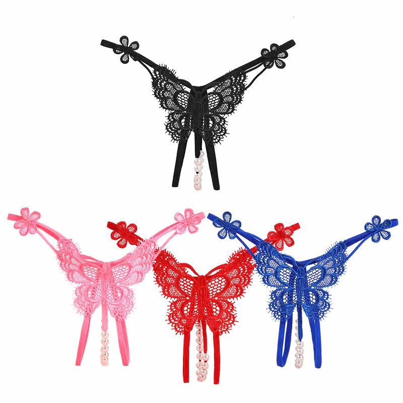 Buy 2 send 1 Spice Pants Female Open Gear Sexy Pearl Hollowed-out Butterfly Perspective Seductive Days Fire Horseradish Pants