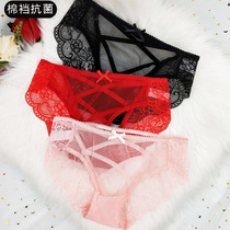 2 send 1 sex underwear women sexy hot lace low waist ultra thin transparent temptation hollow cotton crotch breifs XL