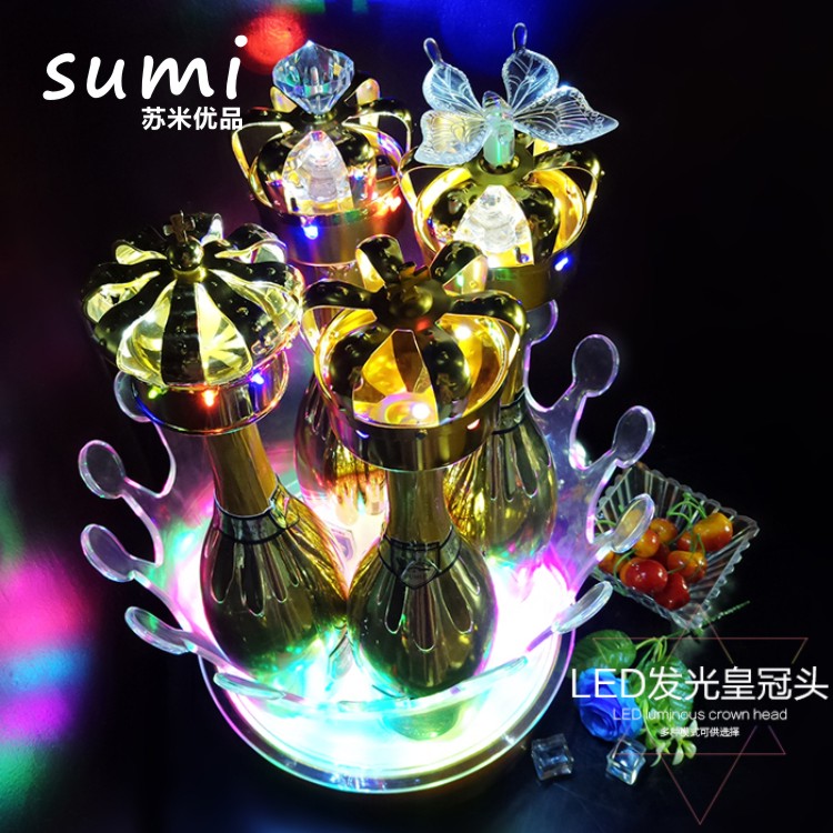 Yueming new bar LED luminous crown head creative metal diamond champagne tiara decorative lamp