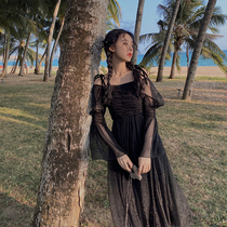 Plum cooked fashion bright silk design sense dress female 2021 Autumn New suspender shoulder fairy dress