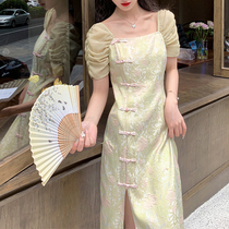 Plum cooked the design Sensation National Wind Improved Side Open Fork Qipao Skirt Woman 2021 new closedown display slim one-piece dress