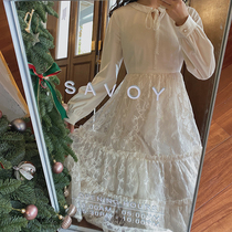 Plum cooked foreign style velvet stitching lace lace-up long sleeve dress long women autumn and winter 2020 New