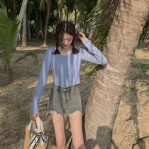 Plum cooked fashion comfortable lace cute short top female 2021 New Long Sleeve Classic basic base shirt