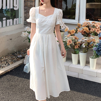 Plum cooked with peach heart collar foam sleeveless dress woman 2021 Temperament Collection Waist Display Slim Fairy Dress