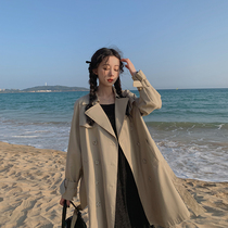 Plum cooked design sense lapel collar waist trench coat women autumn 2021 English style casual coat