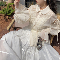 (Straight Down Zone) Mezi cooked the art retro sunscreen shirt woman 2022 Spring paragraph Shoulder Hollowed-out Snow-spinning Jersey