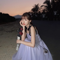 Plum cooked retro temperament French gentle net gauze suspender dress female 2021 autumn Super fairy chest dress