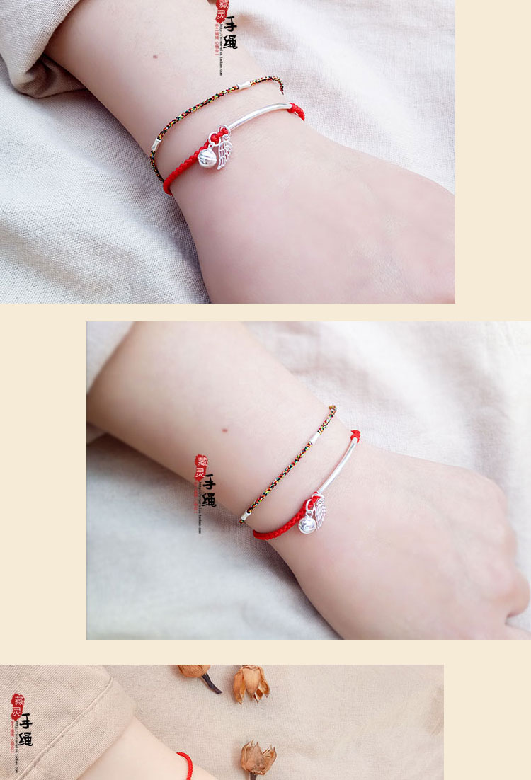 Vương Vân hạnh phúc và bình yên] đôi cánh thiên thần chuông bạc nữ trang sức dây đỏ vòng tay vòng chân dệt tay vòng chân phong cách tây âu