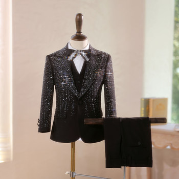 Children's Suit Set, High-End Beaded Boys' Formal Wear, Catwalk Flower Boy Suit, Host Piano Performance Outfit