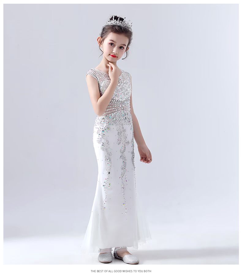 Đầm trẻ em đuôi cá 2019 xuân hè mới trang phục catwalk nhỏ chủ nhà dài mặc trang phục bé gái - Váy trẻ em đồ biểu diễn trẻ em