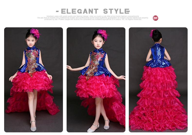 Trẻ em chủ nhà mẫu váy catwalk trình diễn trang phục cô gái công chúa váy trailing tutu trang phục piano - Váy trẻ em váy bé gái